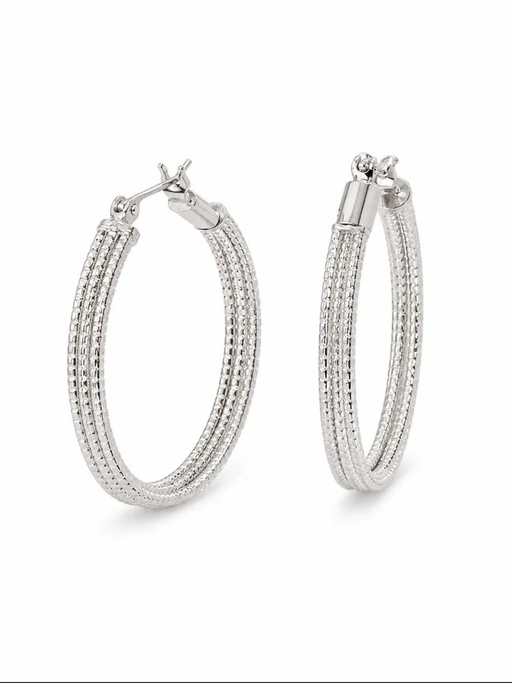 Napier Silver Tone Textured Multi Strand Hoop Earrings Large Statement NEW
